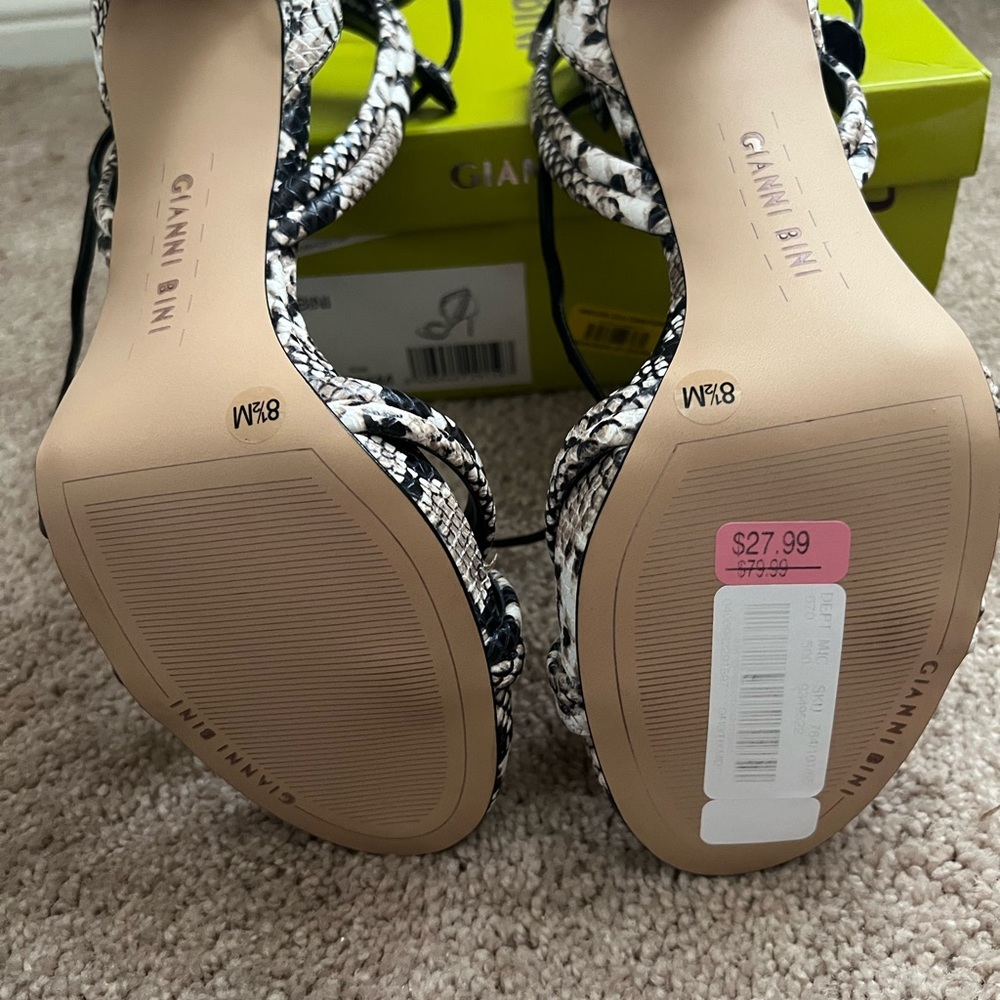 Cute Lace Up Snake Print Black/White/Tan Heel